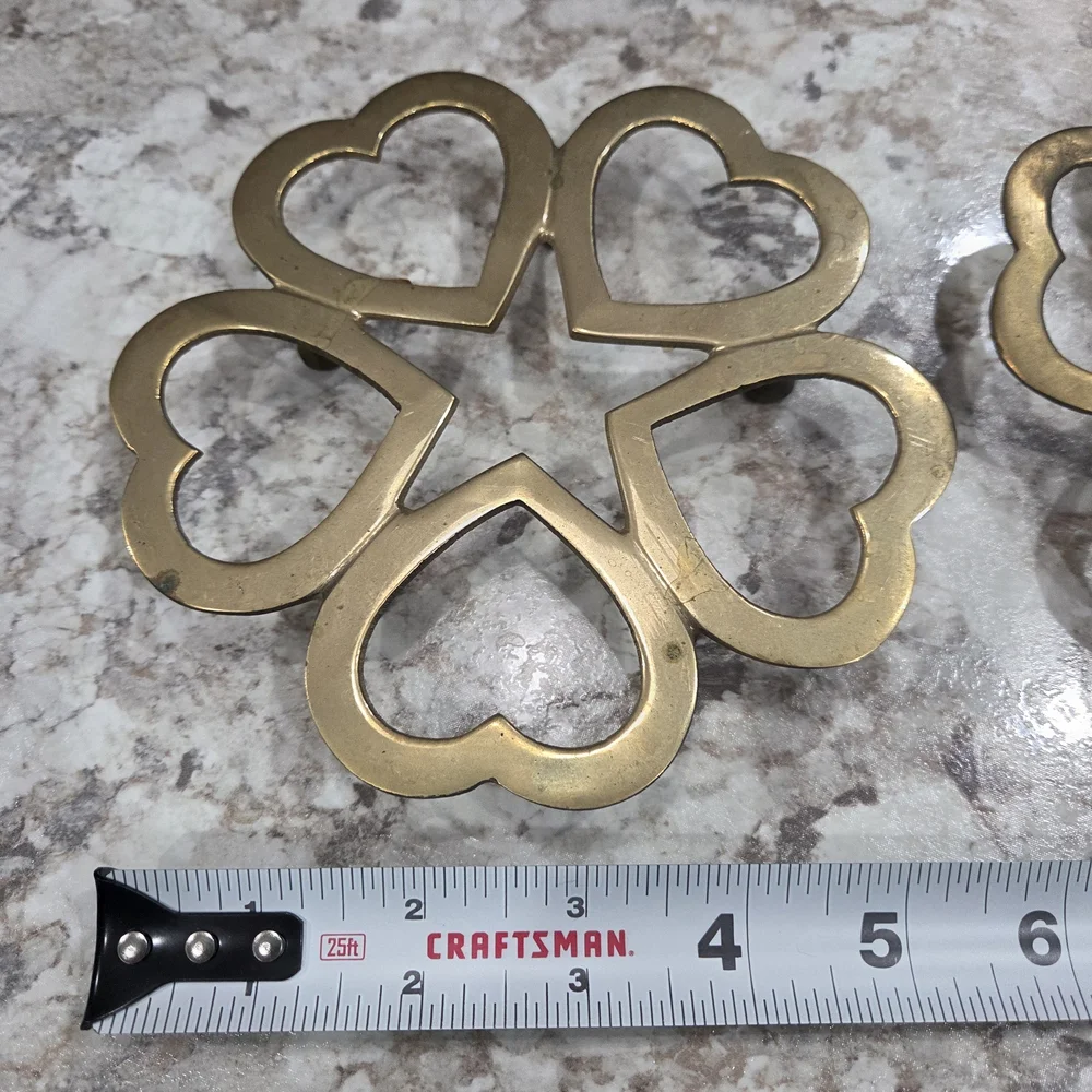 Vintage Brass Gold Heart Trivets- Set of 2 Cottagecore Grandmacore